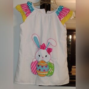 Rear Editions White Colorful Bunny Dress for Kids Sz-6X